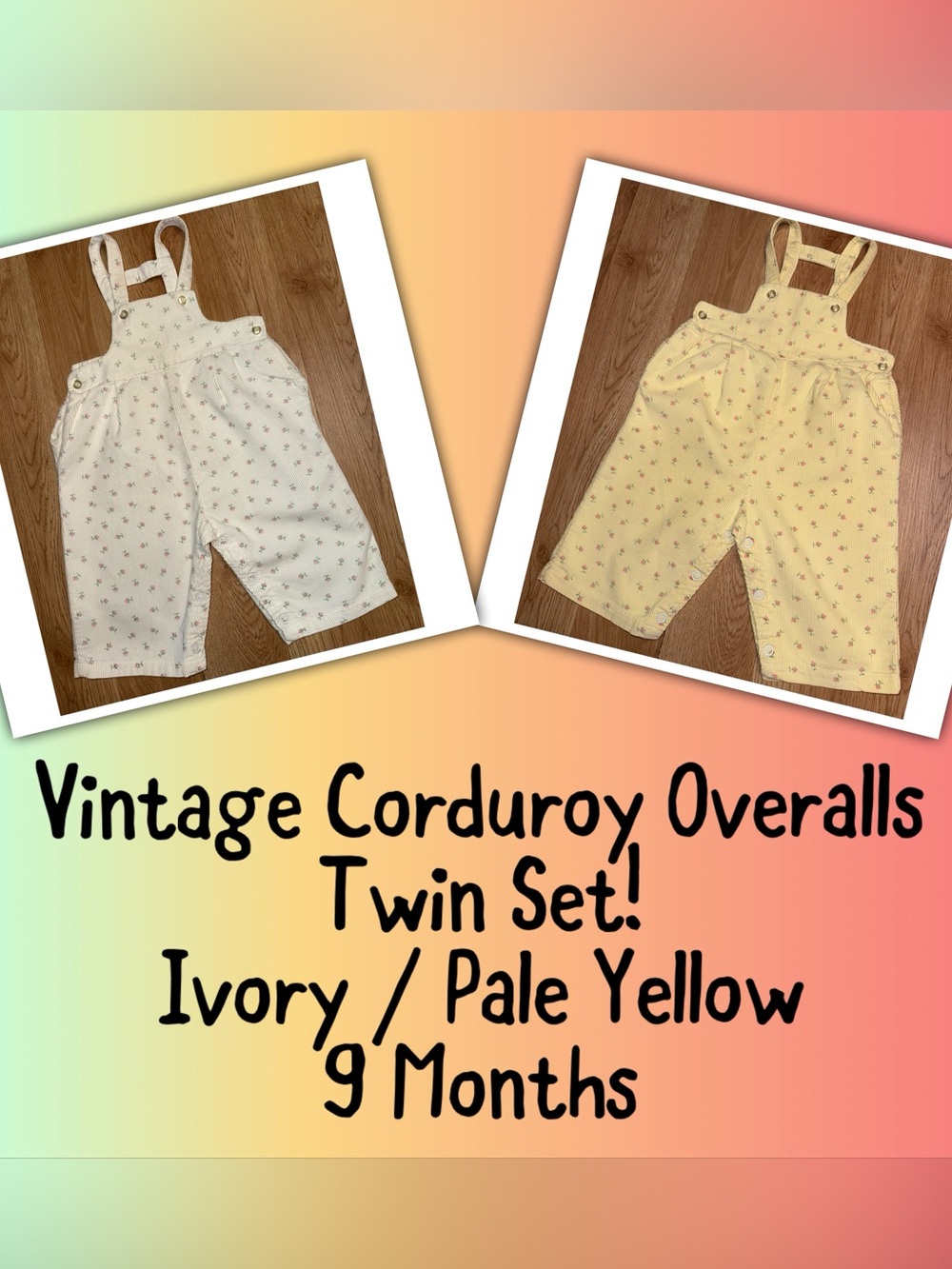 Vintage Late 1960s / Early 1970s Sears Baby Girl Calico Floral Corduroy Overalls